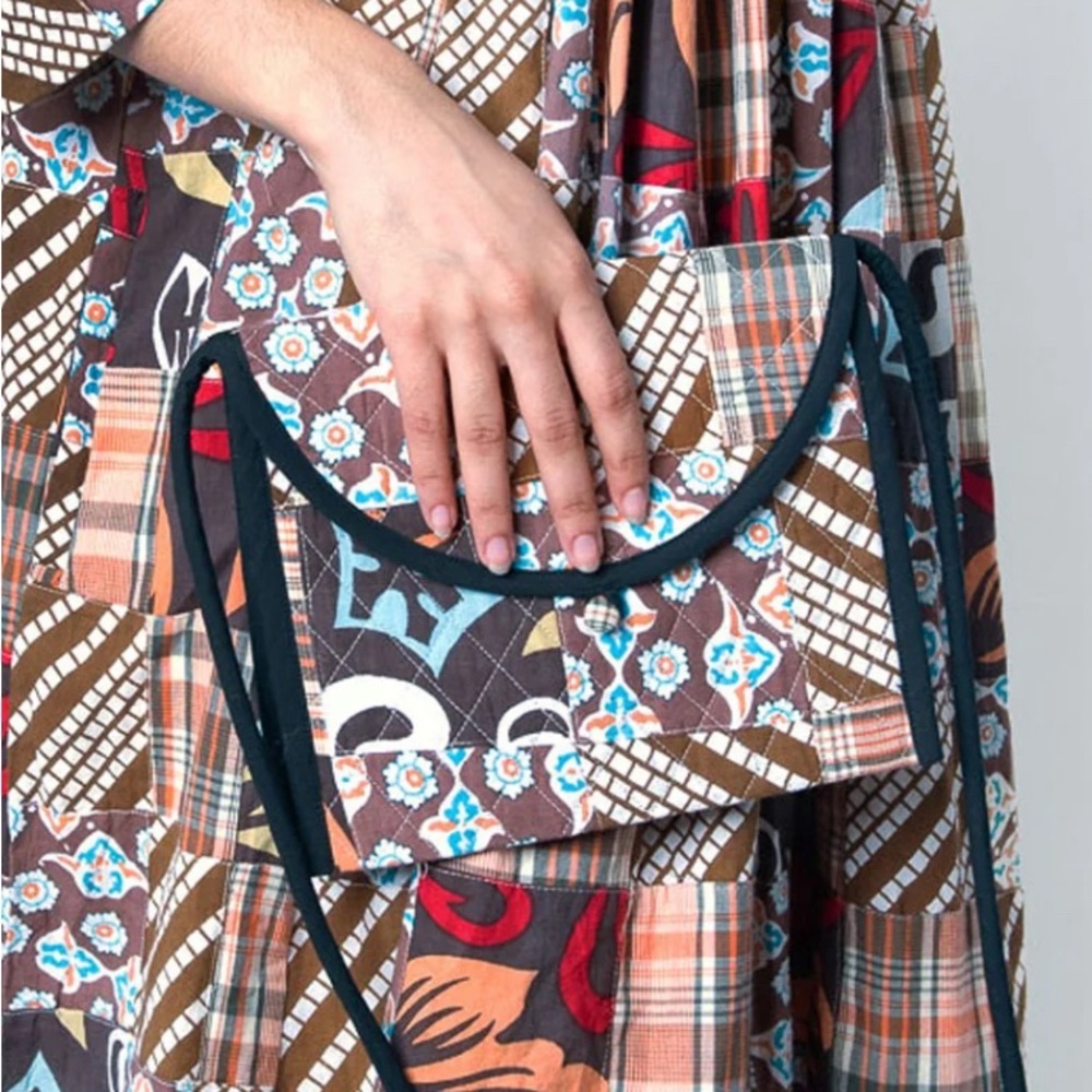 Batsheva Double Flap Quilted Bag in Brown Patchwork NWOT